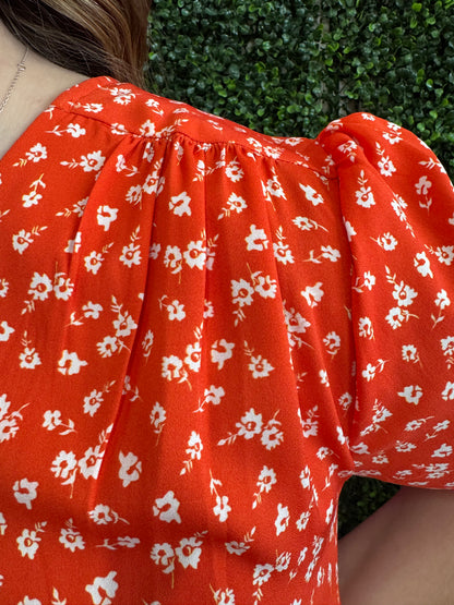 Keren Hart Orange V-neck Top with Floral Print