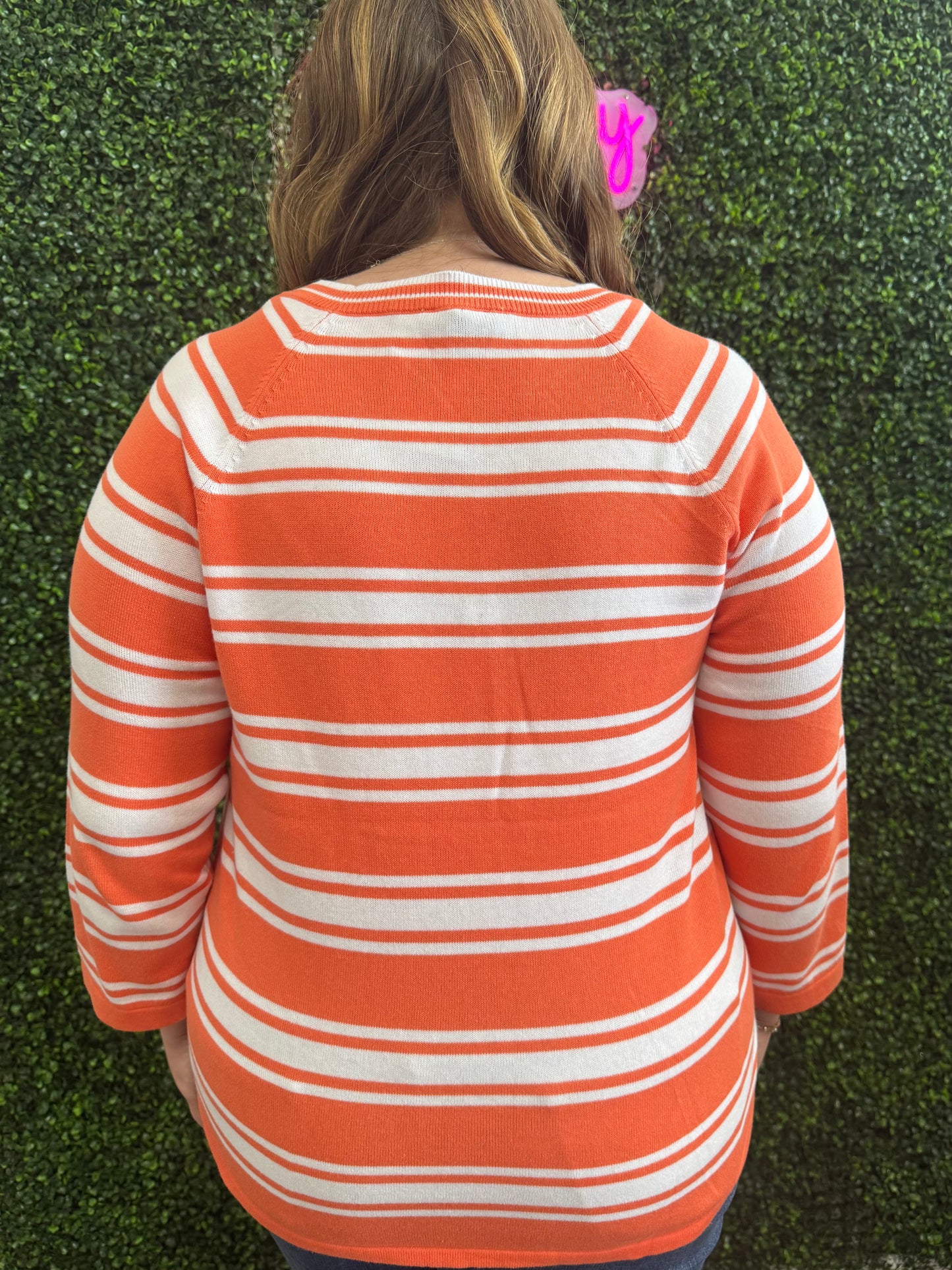 Keren Hart Orange and White Striped Sweater