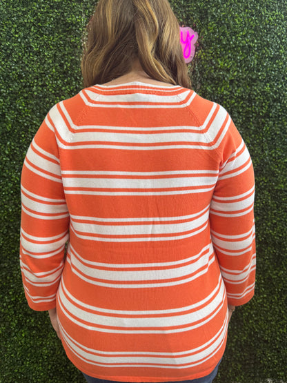 Keren Hart Orange and White Striped Sweater