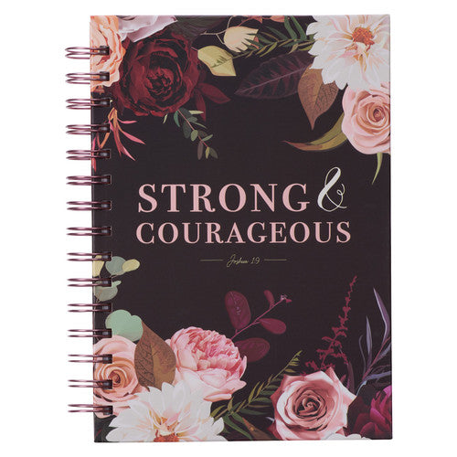 Strong and Courageous Merlot Bouquet Large Wirebound Journal - Joshua 1:9