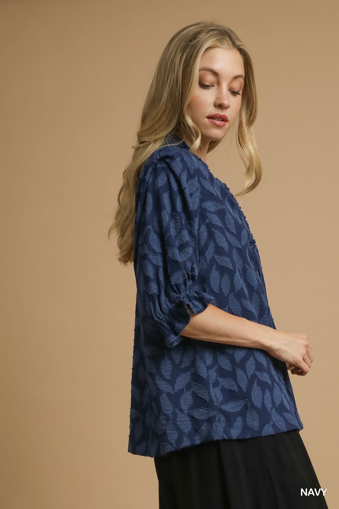 Umgee Floral Jacquard V-Neck Top