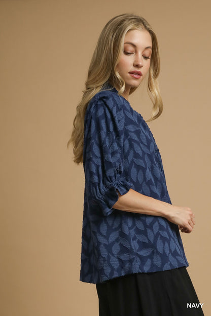 Umgee Floral Jacquard V-Neck Top