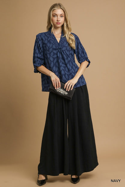 Umgee Floral Jacquard V-Neck Top