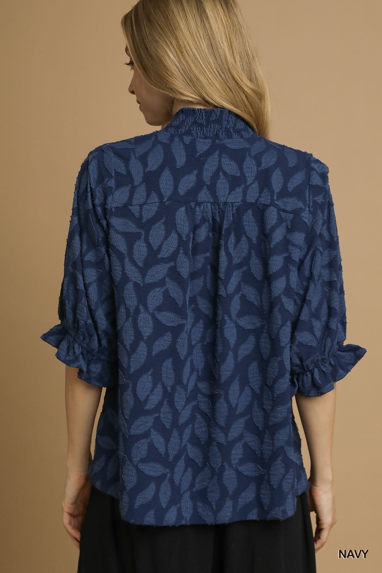 Umgee Floral Jacquard V-Neck Top