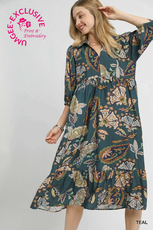 Umgee  Boho Paisley Tiered Midi Dress