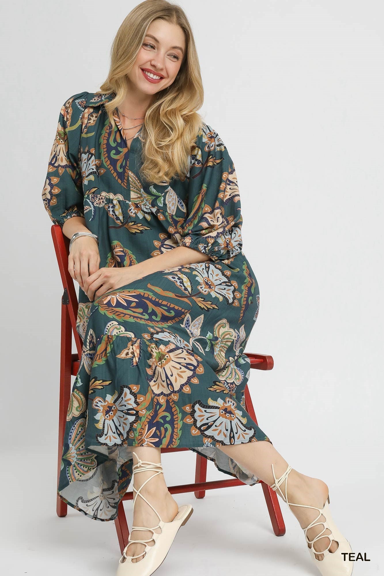 Umgee  Boho Paisley Tiered Midi Dress