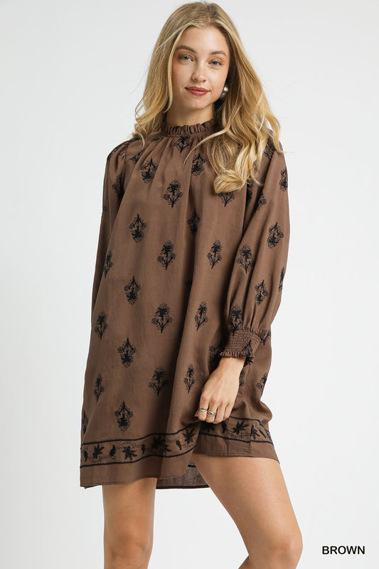 Umgee Embroidered Long Sleeve Mini Dress
