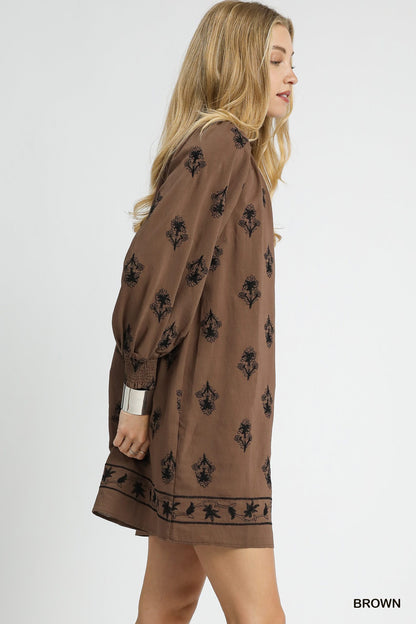 Umgee Embroidered Long Sleeve Mini Dress