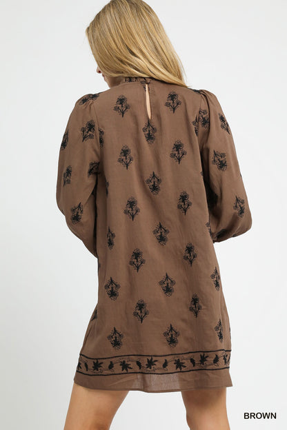 Umgee Embroidered Long Sleeve Mini Dress