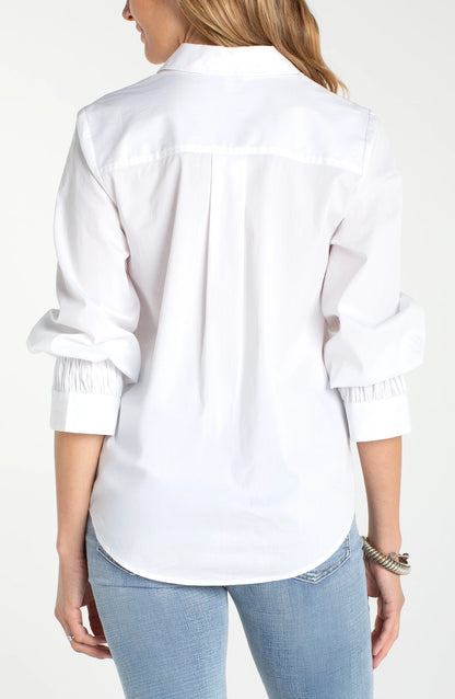 Liverpool classic shirt scrunch sleeve elastic cuff flattering fit affordable boutique clothing