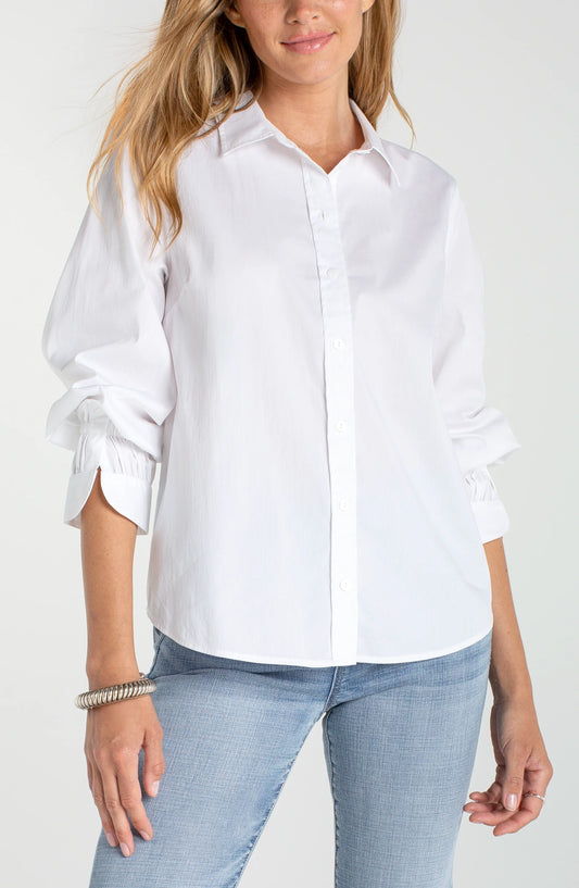 Liverpool button front shirt elastic cuff women’s top lowest Liverpool price boutique