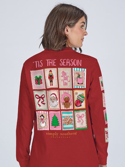 Simply Southern Christmas Carmine Stamps Long Sleeve