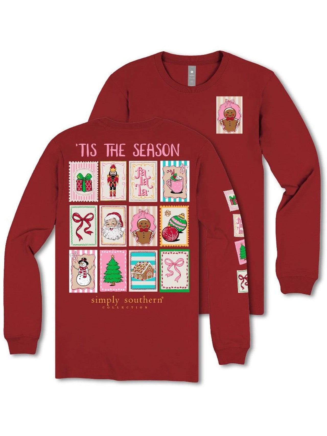 Simply Southern Christmas Carmine Stamps Long Sleeve