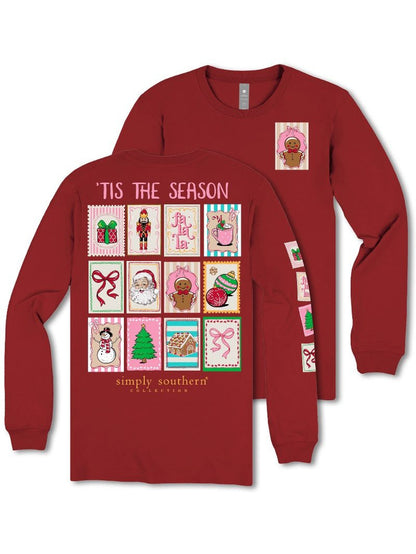 Simply Southern Christmas Carmine Stamps Long Sleeve