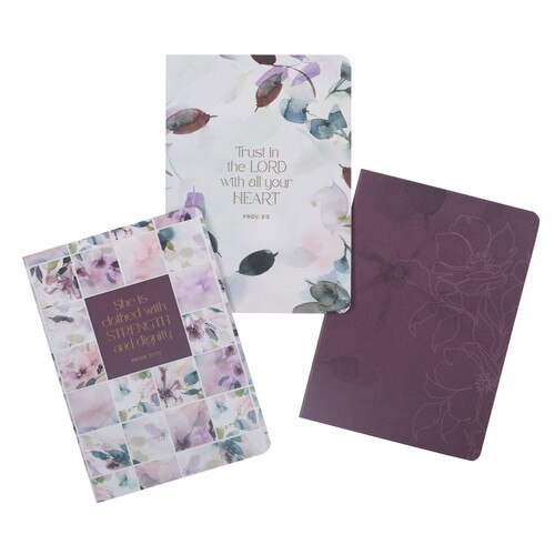 Strength and Dignity Purple Floral Notebook Set - Proverbs 31:25