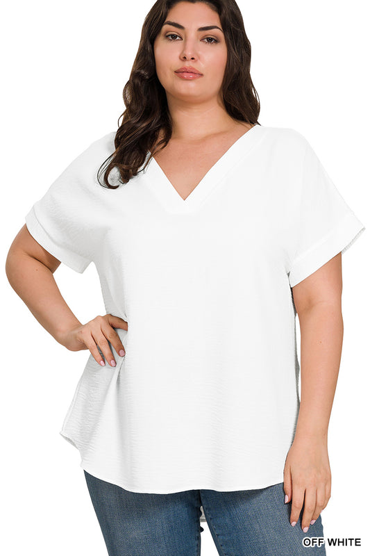 V-Neck Airflow Top in sizes Small to 3X - Off-white