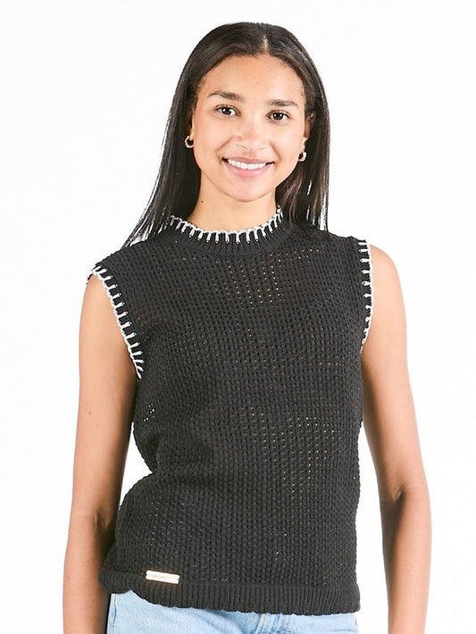 SS Olivia Sleeveless Sweater top - Black