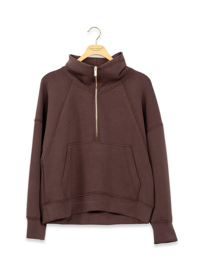 Simply Southern half-zip pullover top with mock neckline, raglan long sleeve.