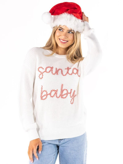 Simply Southern 'Santa Baby' Rope Embroidered Sweater
