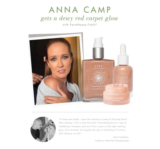 Anna Camp FarmHouse Fresh Sunshine Silk Shimmer Body Oil with rose gold illumination for glowing skin
