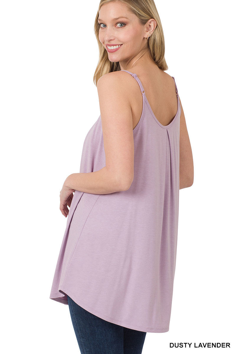 Pleated Spaghetti Cami - DUSTY LAVENDER