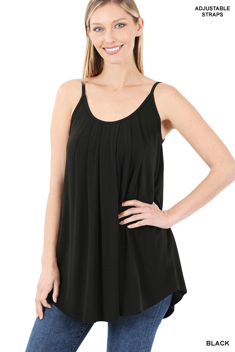 Pleated Spaghetti Cami - BLACK