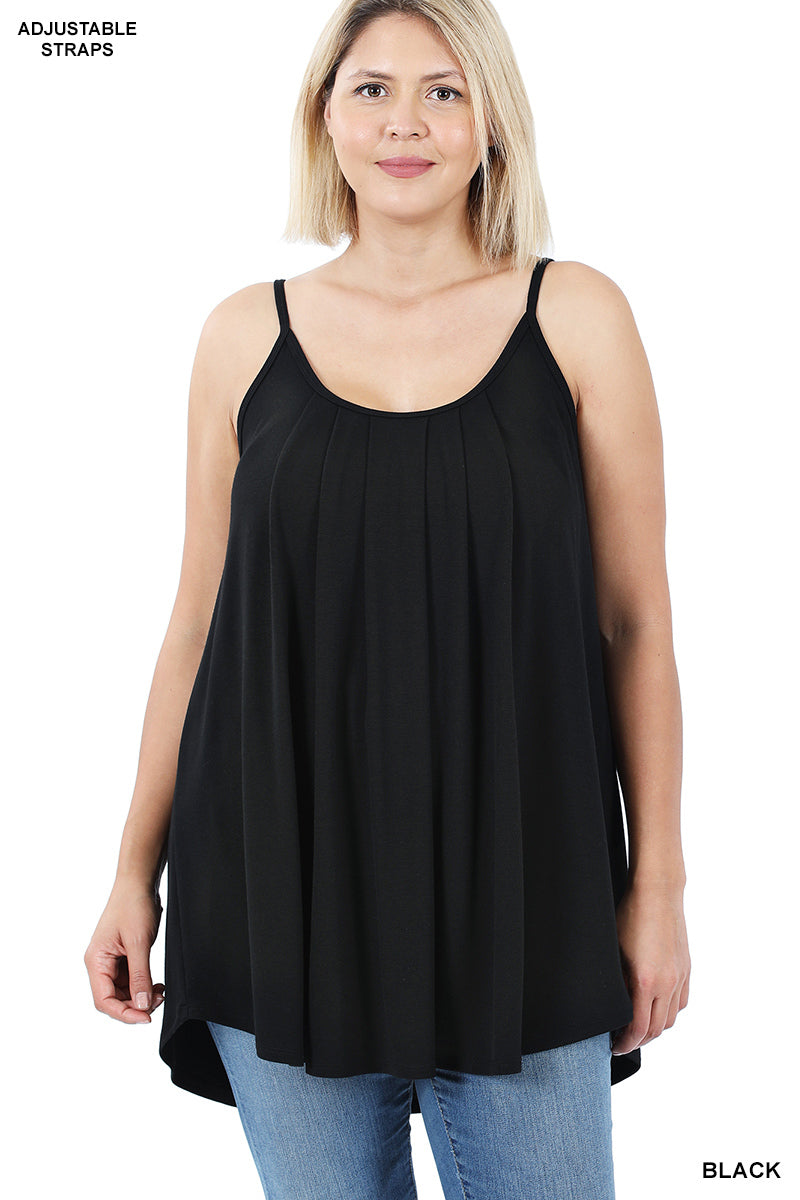 Pleated Spaghetti Cami - BLACK