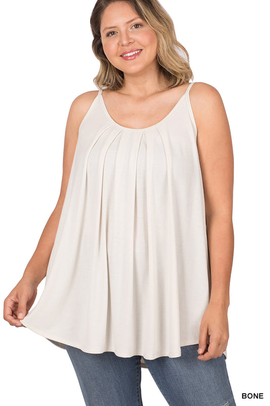 Plus Pleated Spaghetti Cami - BONE