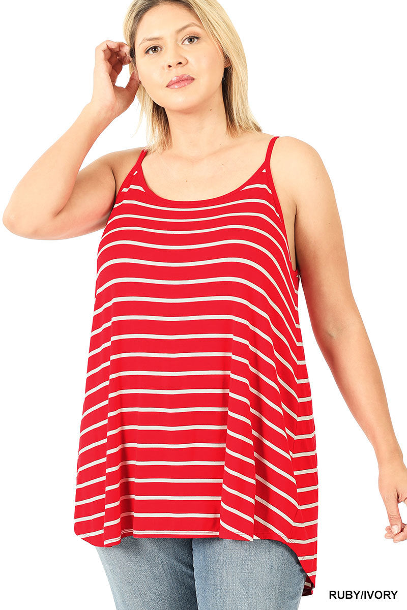 Reversible Striped Spaghetti Cami - RUBY/IVORY