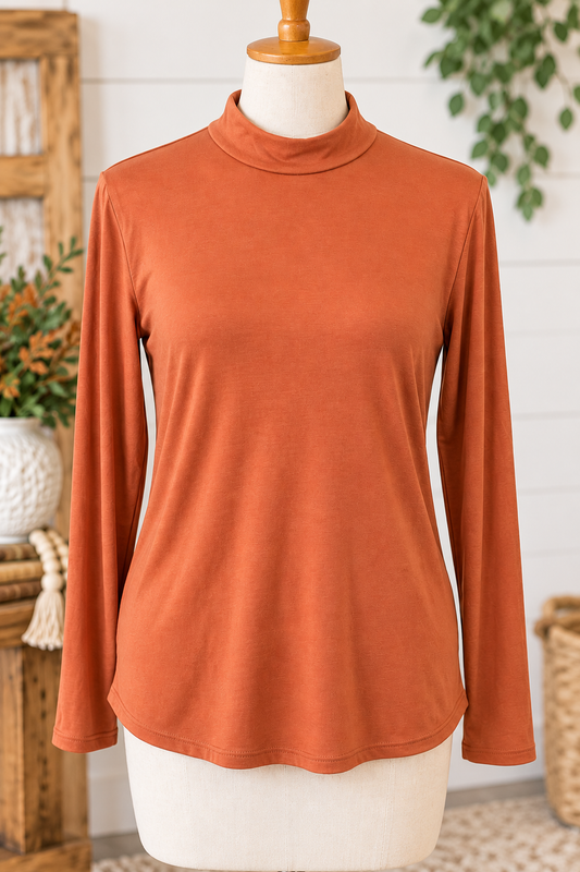 Keren Hart Spice or Black Mock Neck Layering Top
