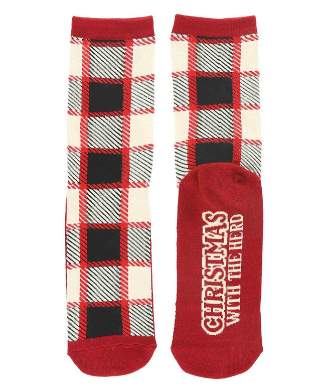 Black Plaid Christmas With The Herd Crew Sock