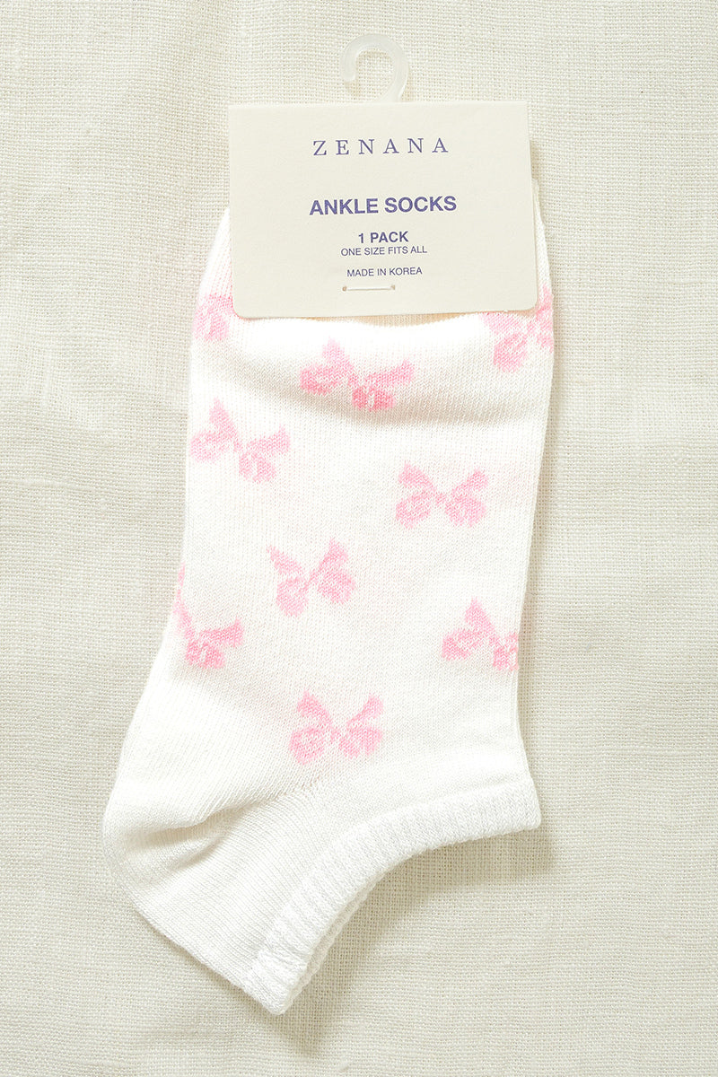 White with pink bows Comfortable low-cut cotton blend socks with breathable stretchy fabric