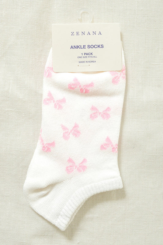 White with pink bows Comfortable low-cut cotton blend socks with breathable stretchy fabric