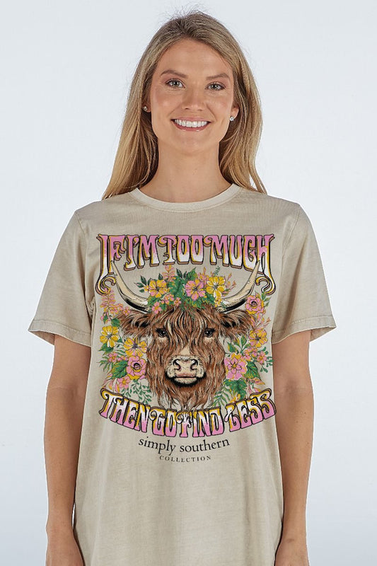 Simply Southern Too Much Highland Cow T-shirt
