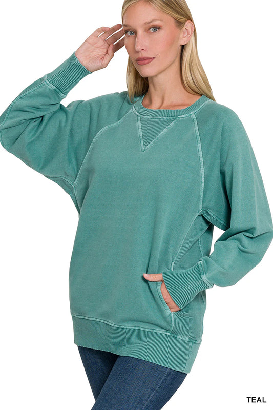 Plus pigment dyed french terry pullover - Dark Green