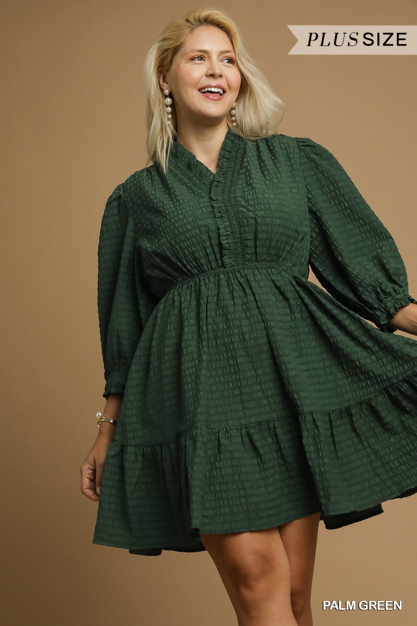 Umgee Ruffle Trim Babydoll Dress - Green - Sizes S-2X