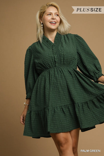 Umgee Ruffle Trim Babydoll Dress - Green - Sizes S-2X