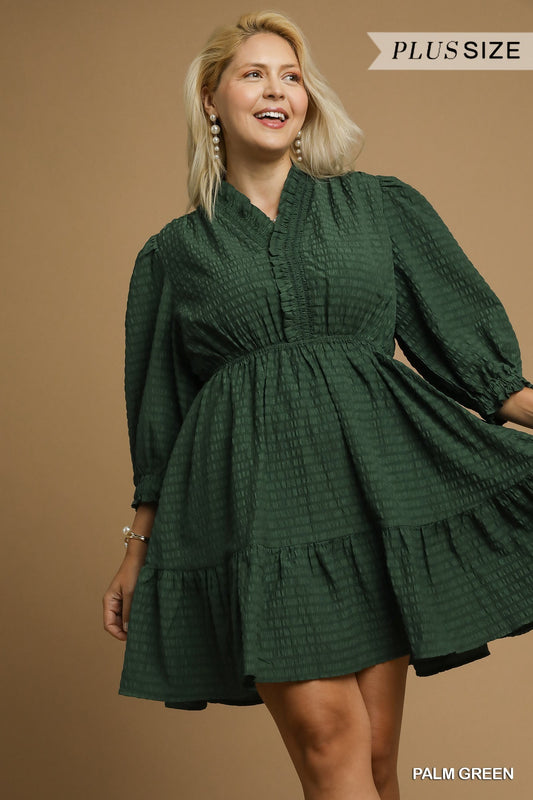 Umgee Ruffle Trim Babydoll Dress - Green - Sizes S-2X
