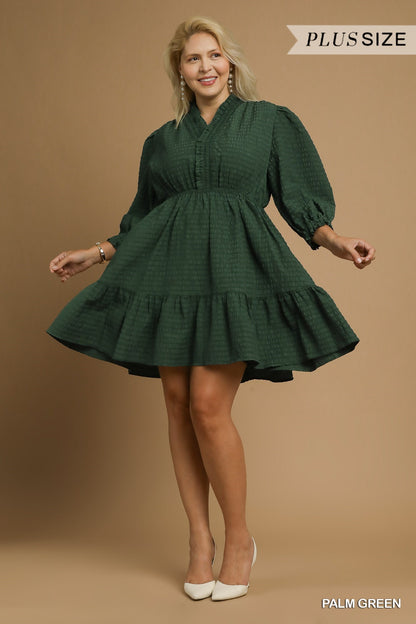 Umgee Ruffle Trim Babydoll Dress - Green - Sizes S-2X
