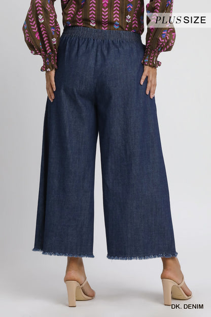 Umgee Washed Denim Pants with Fringe Hem - 2 Colors -  Small -2X