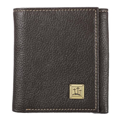 Three Crosses Espresso Brown Full Grain Leather Trifold Wallet