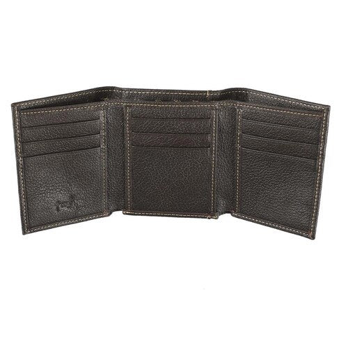 Three Crosses Espresso Brown Full Grain Leather Trifold Wallet