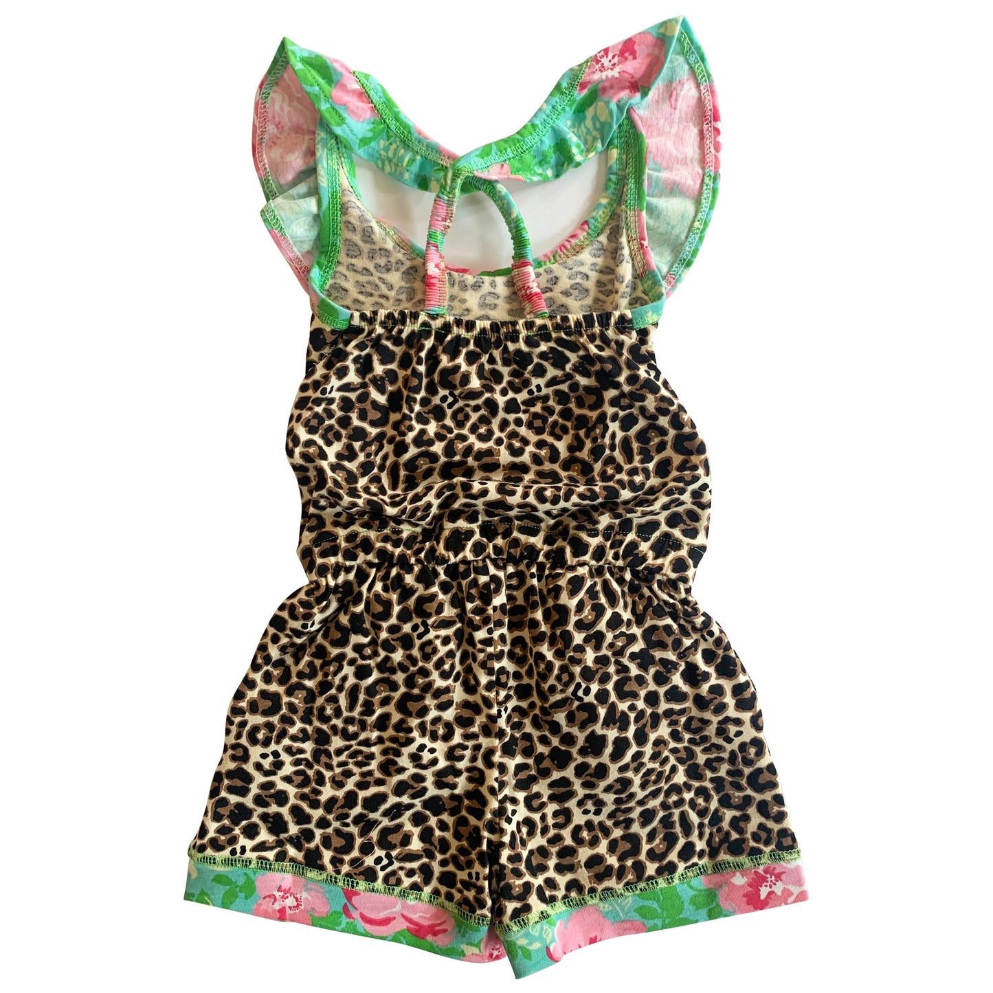 Girls Leopard Floral Cotton Spring Shorts Jumpsuit Romper