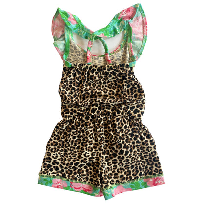 Girls Leopard Floral Cotton Spring Shorts Jumpsuit Romper