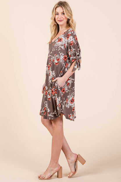 Floral Dress with Bow Sleeves