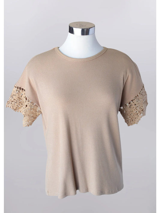 Keren Hart Knit top with crochet sleeves - sand