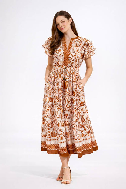 Flutter Sleeve Printed Midi Dress