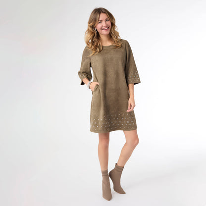 Seri Faux Suede Dress with Rivet Detail - 2 colors