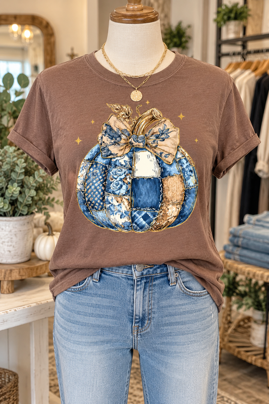 Brown Pumpkin Patchwork Tee