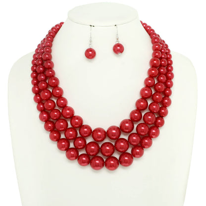 Multi-Strand Pearl Bead Necklace Earring Set